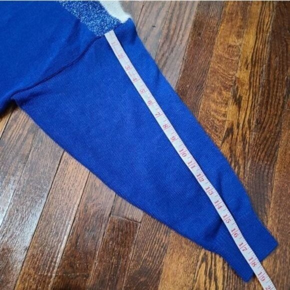 Vintage 80's Blue Silver Sparkles Geometric Wool Blend Cozy Sweater - Picture 9 of 11